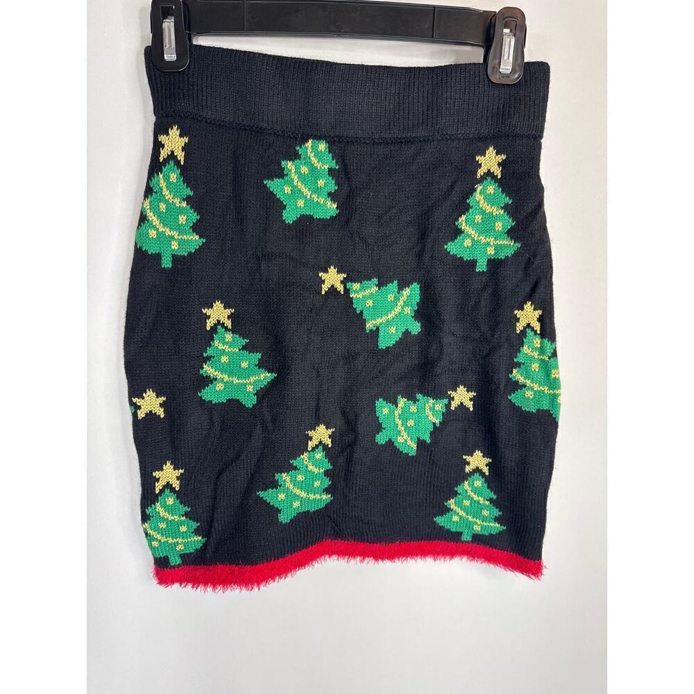 Major‎ Super Christmas Trees Knit Mini Skirt Black Green Women's XS NWOT